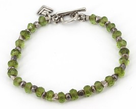 RARE Retired Silpada 6mm Faceted Green Glass Beaded Toggle Bracelet B1447 - £47.89 GBP