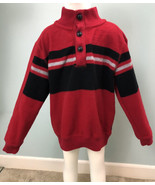 Boys&#39; Chaps L/S Red Striped 1/4 Button Pullover Fleece Sweatshirt Sz 6 - $187.97 MXN