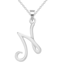 Letter N Charm Necklace 14K White Gold Plated Silver Capital Initial A-Z Name - £37.54 GBP