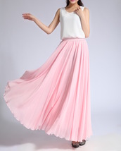 Pink Maxi Chiffon Skirt Outfit Women Plus Size Chiffon Maxi Skirt Beach Skirt image 8