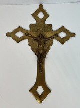 Vintage Brass Crucifix Cross Jesus Christ 10.5&quot; Catholic Christianity - £18.28 GBP