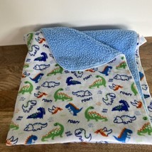 Kidgets Minky Sherpa Blue Green Dinosaur Baby Security Blanket ROAR 31x39 - $18.70