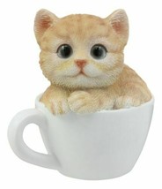 Lifelike Orange Tabby Cat Teacup Pet Pal Statue 3&quot;H Feline Kitten Decor ... - $19.99