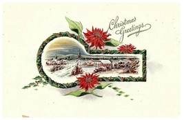 Vintage Christmas Greetings Postcard Holly Vintage Snow Scene Posted 1914 - £10.24 GBP