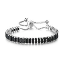 Black Iced Out Crystal Tennis Bracelets For Men Women Rectangle Zirconia Adjusta - £11.09 GBP