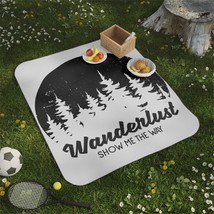 Wanderlust Picnic Blanket: Adventure-Inspired Forest Black &amp; White Image - $61.80