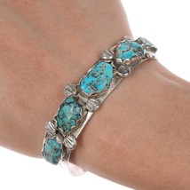 6 3/8&quot; Vintage Zuni silver and turquoise row cuff bracelet - £219.77 GBP