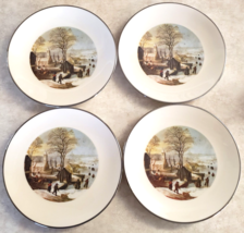 Lenox Special 4 Salad / Dessert Plates Pilgrim Town Scene Ivory W Platinum Trim - £36.11 GBP