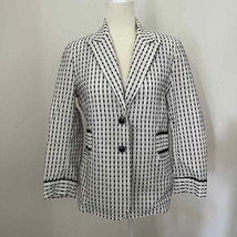 St John Sport Cotton Linen Blend Jacket Blazer Navy White Stripe Medium - $43.53