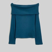 Madewell $65 Off-Shoulder Long Sleeve Top Mineral Blue Strech Size Medium NWT - £26.08 GBP