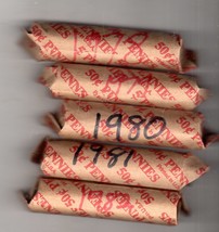 Lincoln Pennies Coin Lot of 5 Coin Rolls of Vintage Lincoln Pennies 1978-1982 - £3.94 GBP