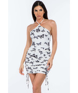 Butterfly Prints Ruched Halter Mini Dress - £11.86 GBP