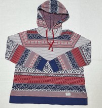 Orvis Sweater Womens L Nordic Fair Isle Hooded Pullover Knit Red White Blue - $32.90