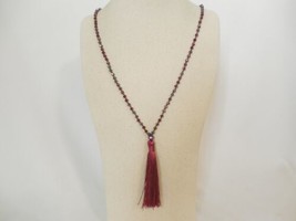 Aqua 26" Red Iridescent Beaded Chain Tassel Pendant Necklace C514 $30 - £7.20 GBP