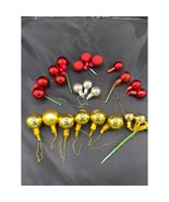Vintage Mercury Glass Christmas Balls Bunches Floral Picks Red, Gold, Si... - £23.66 GBP