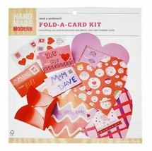 Valentine Day 18 Cards Hand Made Modern Fold A Card Kit Stickers New - $5.76