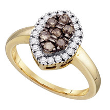 10k Yellow Gold Cognac Brown Color Enhanced Round Diamond Cluster Ring 1/2 - £396.23 GBP