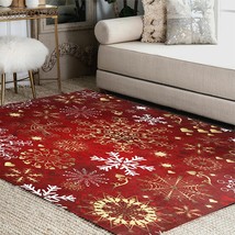 Alaza Christmas Red Gold And White Snowflake Winter Area Rug Rugs For Living - £68.72 GBP