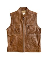 Coldwater Creek Leather Vest Sleeveless Brown Genuine Leather Zip Up SZM - £48.86 GBP