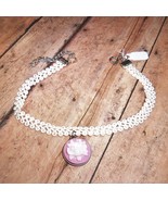 Necklace Choker Fabric White w/Flower Pendant New Materials 11&quot; w 3&quot; Ext... - €6,82 EUR