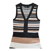 Karen Millen Striped Bandage Knit Dress Beige Black White Women&#39;s Small $278 - £104.27 GBP