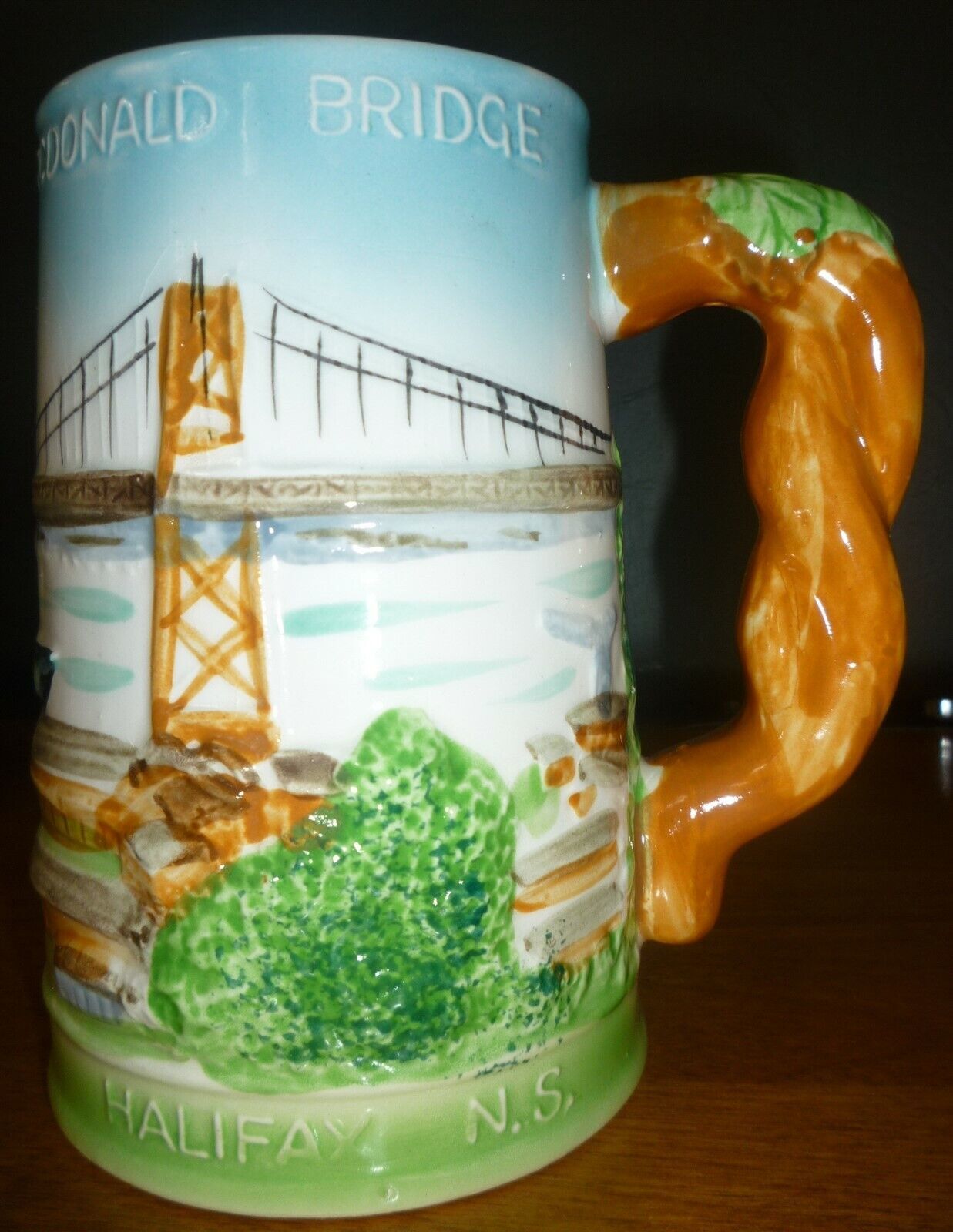 COMMEMORATIVE CERAMIC STEIN ANCUS L MACDONALD BRIDGE HALIFAX N.S. BY ESD... - $4.00