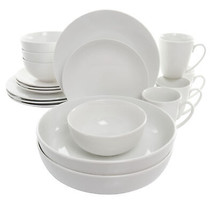 Elama Owen 18 pc Porcelain Dinnerware Set w 2 Large Serving Bowls in White - £56.08 GBP