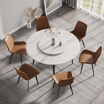 59&quot; Modern Round Black Dining Table with Lazy Susan - $995.99