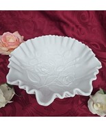 Imperial Glass White Satin Doeskin Ruffled Edge Embossed Rose Bowl Vintage  - £14.93 GBP