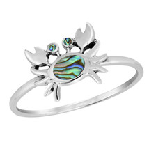 Ocean&#39;s Curious Little Crab Abalone Shell Sterling Silver Band Ring-7 - £13.13 GBP