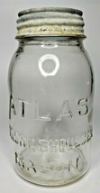 1930&#39;s Atlas Strong Shoulder Mason Quart Canning Jar Clear w/ zinc  U79/17 - £15.01 GBP