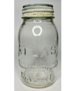 1930&#39;s Atlas Strong Shoulder Mason Quart Canning Jar Clear w/ zinc  U79/17 - £15.09 GBP