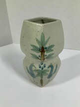 Mid Century Modernist Vase 50s 60s Hand Painted Artisan Pottery Cranes And Leafs - $19.78