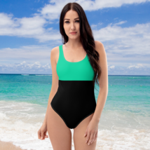Teal Black Stripes Classic One Piece Swimsuit by Tropical Splash - £55.94 GBP