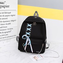 Chain USB Canvas Backpack Teenager Girls BackpaNew Women Student silk ribbon Bac - £22.28 GBP