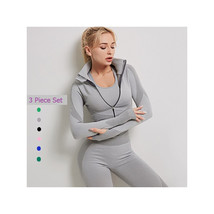 3-PC Womens Yoga Pants,   Zipper Top, Sports Bra Set, Workout Clothes Gym Fitnes - £40.19 GBP