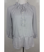 Ann Taylor Loft Womens Top Small Geometric Squares Buttons Sheer Drop Waist - $19.99