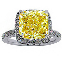 1.65CT  Fancy Yellow Radiant &amp; Diamond Halo Engagement Ring 18K W Gold  - £1,475.61 GBP
