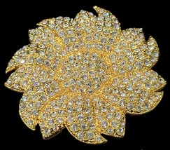 Camrose Kross Jbk Jackie Kennedy Gold Plated Crystal Sunflower Brooch Pin - £45.89 GBP