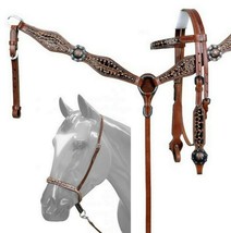 Western Horse Gator Print Leather Tack Set Headstall BC + Nose Band w/ T... - £94.27 GBP
