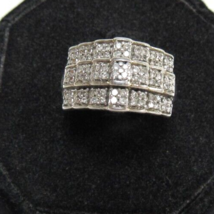 925 Sterling Silver 54 Diamond .84ct 3 Rows Quads Sz 7 Ring 12mm Wide Ba... - $148.49