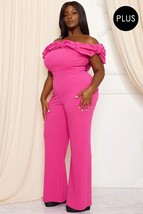 Women&#39;s Hot Pink Plus Size Ruffle Shoulder Jumpsuit  (3XL) - £65.79 GBP