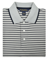 Brooks Brothers Gray Blue Striped Polyester 3 Button Polo Shirt, Small S 3178-7 - £47.20 GBP