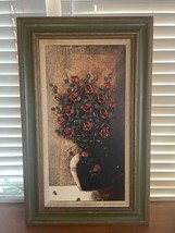Vintage Alary Oil Painting 3D Floral Signed , Red Florals , 19” By 31” - £61.87 GBP