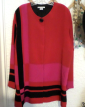 Peter Nygard Color Block Single Breasted Jacket Black Pink Oversized S - $49.50