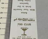 Matchbook Cover  700 Club  A New Place For Nice People Pensacola FL gmg ... - $12.38