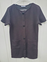 Zara Trafaluc Shift Dress Womens Large Button Down Pockets Black Textured Knit - £14.75 GBP