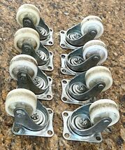 8 Vintage White 1 7/8" Single Plastic Wheel Swivel Plate Trolly Casters  - $33.74