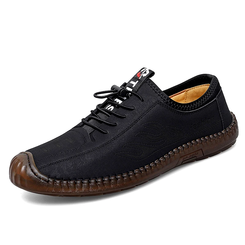Afers men s slip on elastic leather shoes high quality thick soled casual shoes british thumb200