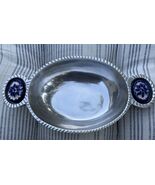 Holland Boone Polished Pewter Oblong Bowl With Ceramic Decorative Handles - $14.85